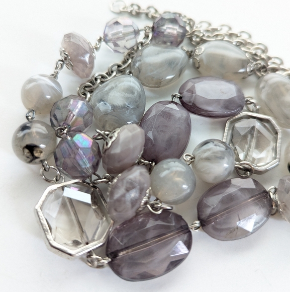 Trendy Boho Glass Acrylic Beaded Gray Long Layering Statement Necklace - Picture 5 of 5